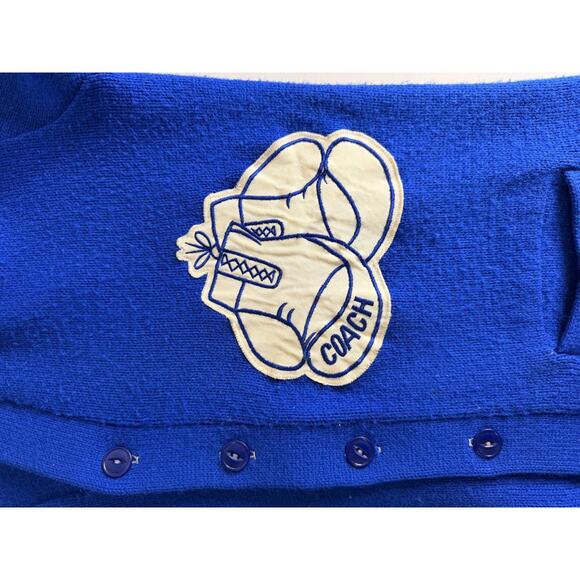 True Vintage Blue Cardigan Coach Mickey Martinez with Boxing Gloves Patch Large - Picture 3 of 3